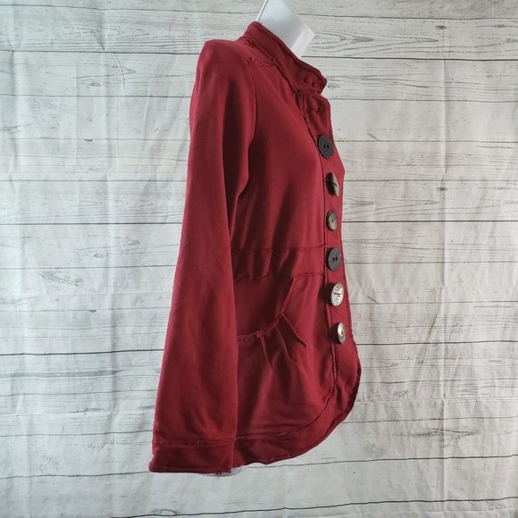 Neon Buddha Womens Jacket Sz XS Red Button Front‎ Pockets Cotton Blend - Picture 4 of 6